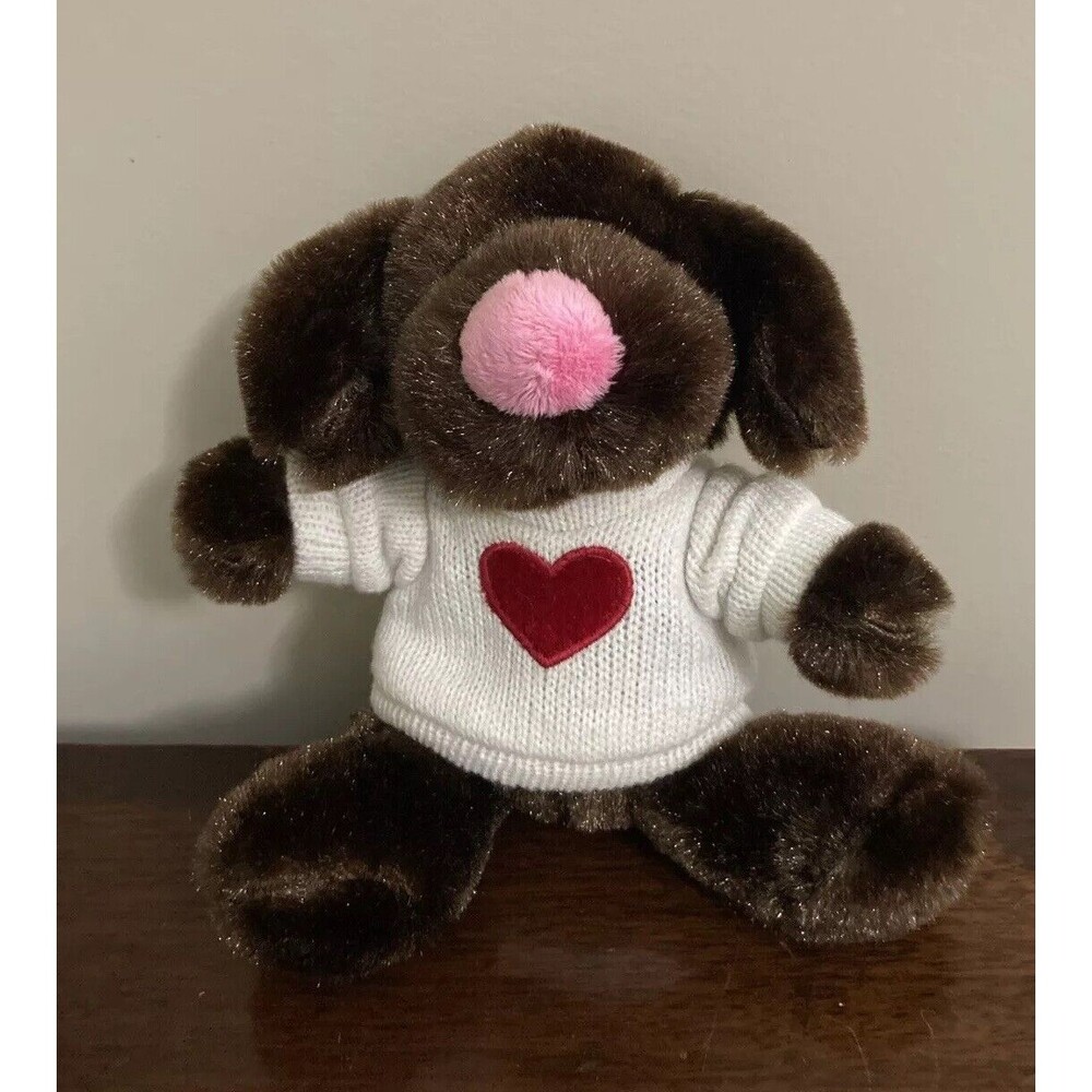 Dan Dee Valentine's Day Plush Brown Dog Red Heart Sweater Pink Nose 2010